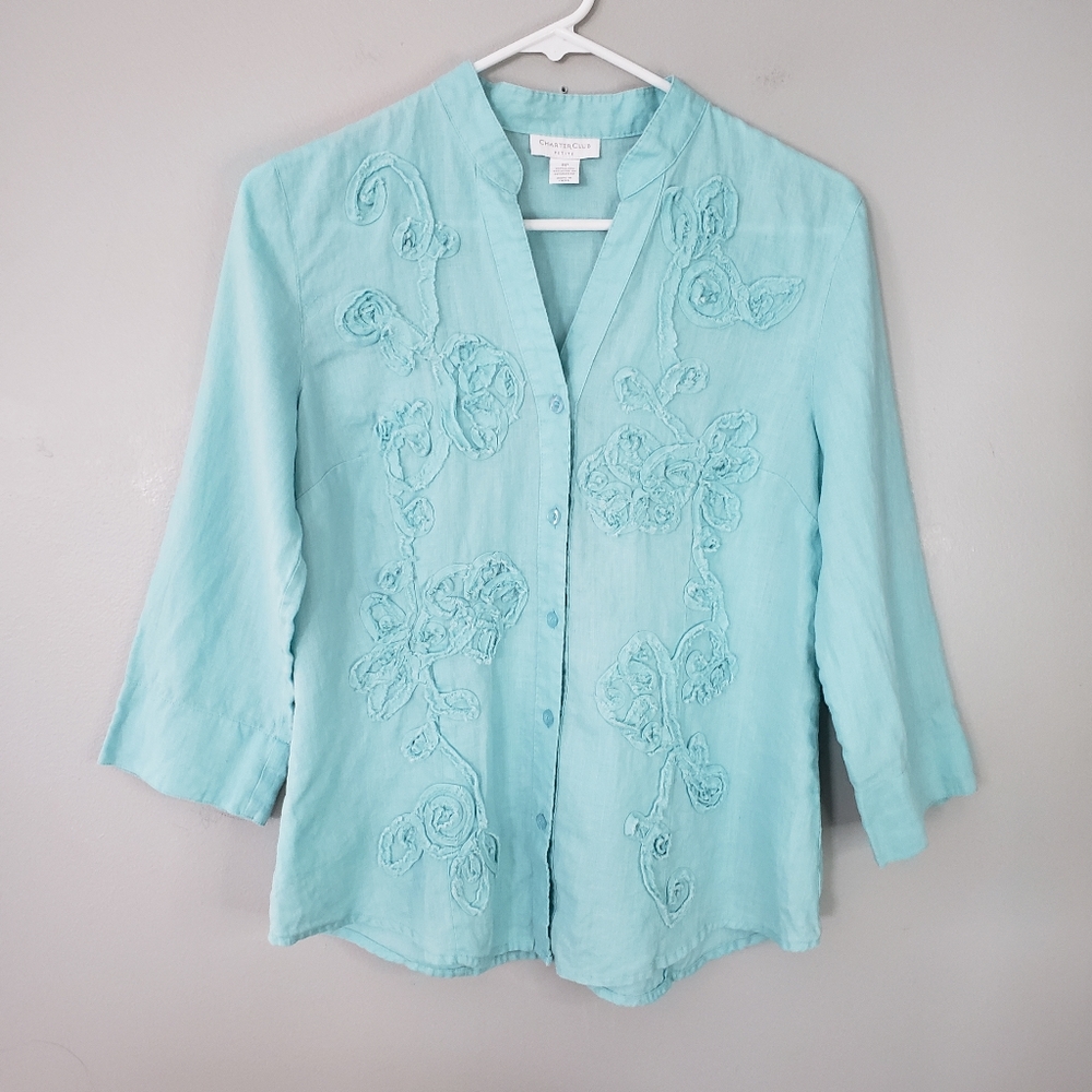 Women's Charter Club Petite Button Front  Linen Top